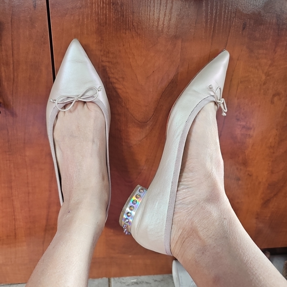 Christian Louboutin Metallic Beige Hall Leather Flat Ballerina 38.5 - Picture 2 of 12